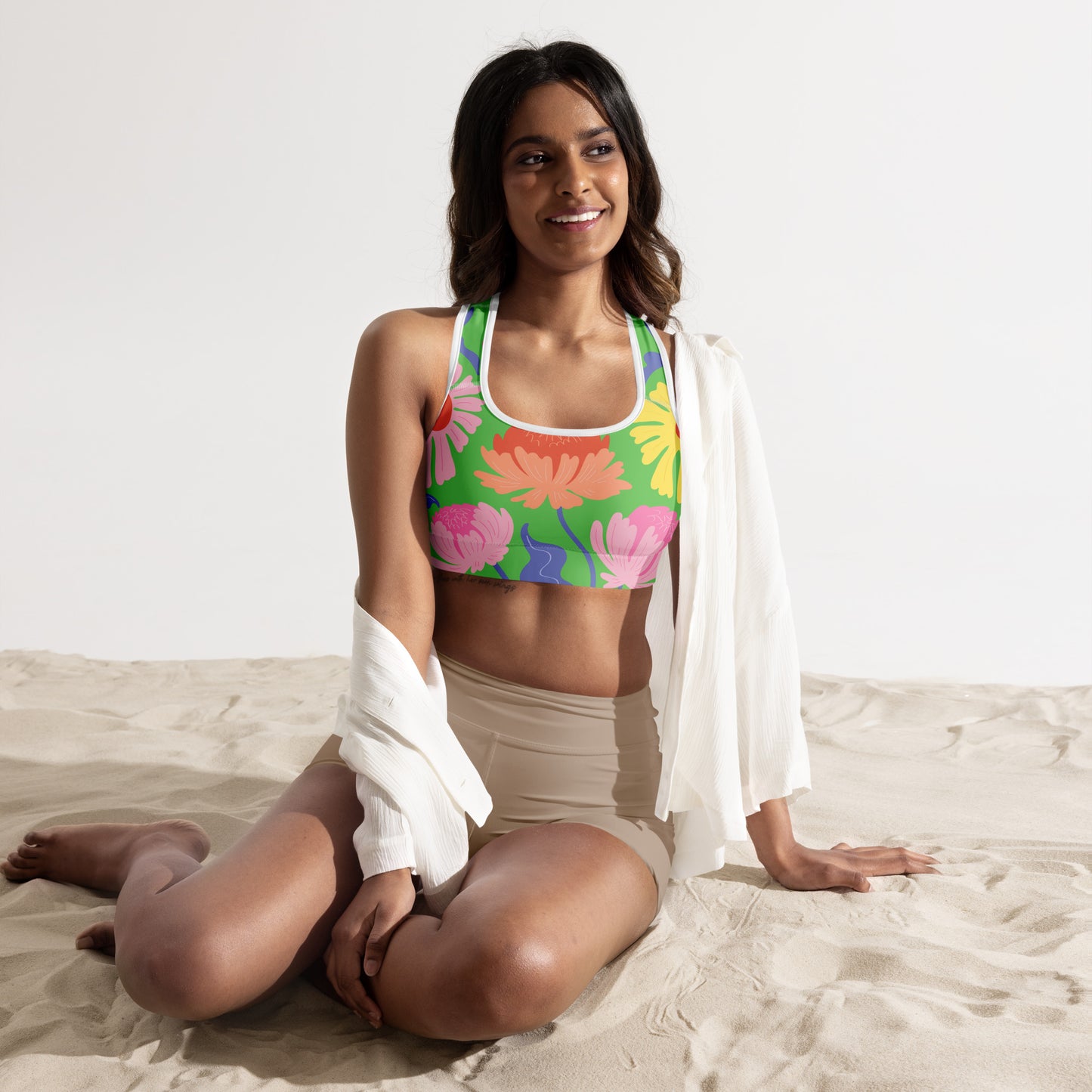 Floral Padded Sports Bra (Green)