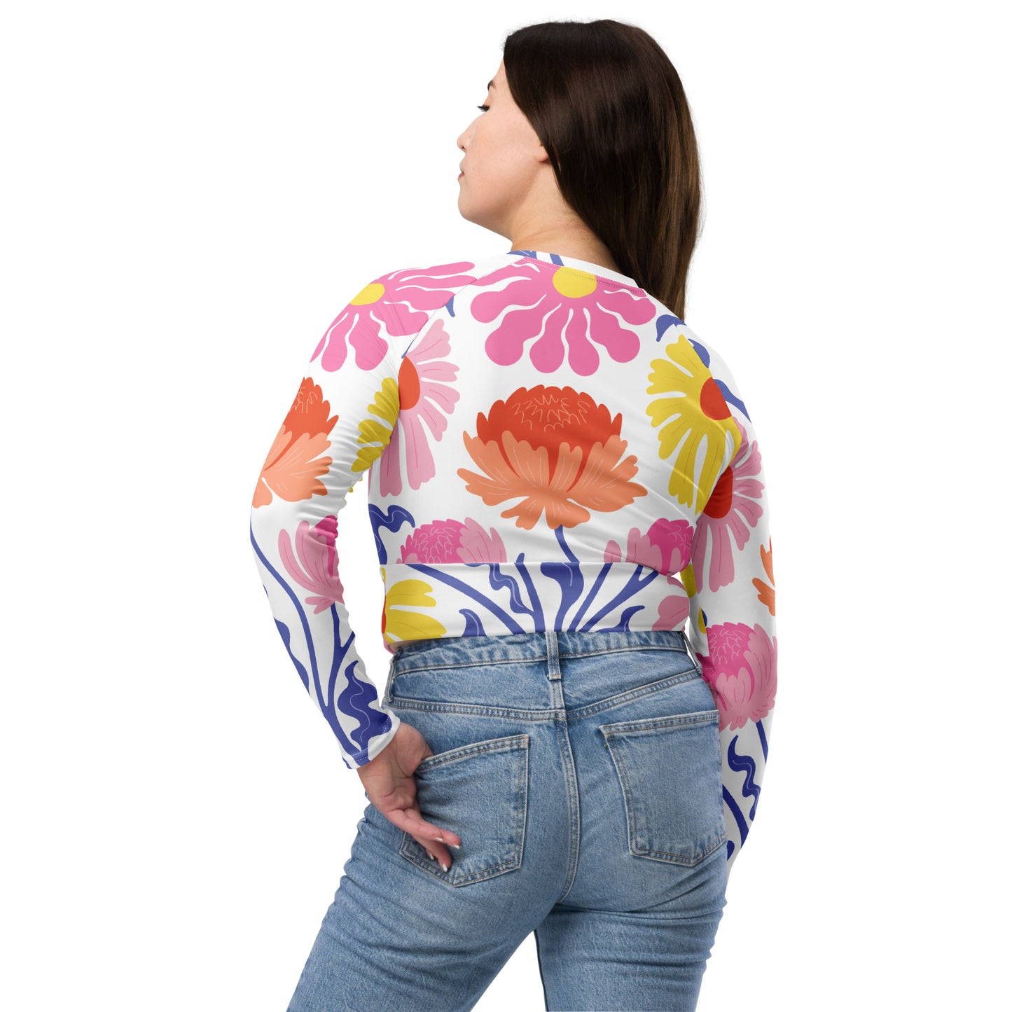 Floral Long-Sleeve Crop Top