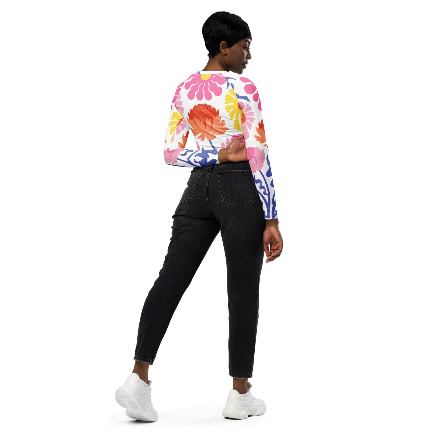 Floral Long-Sleeve Crop Top