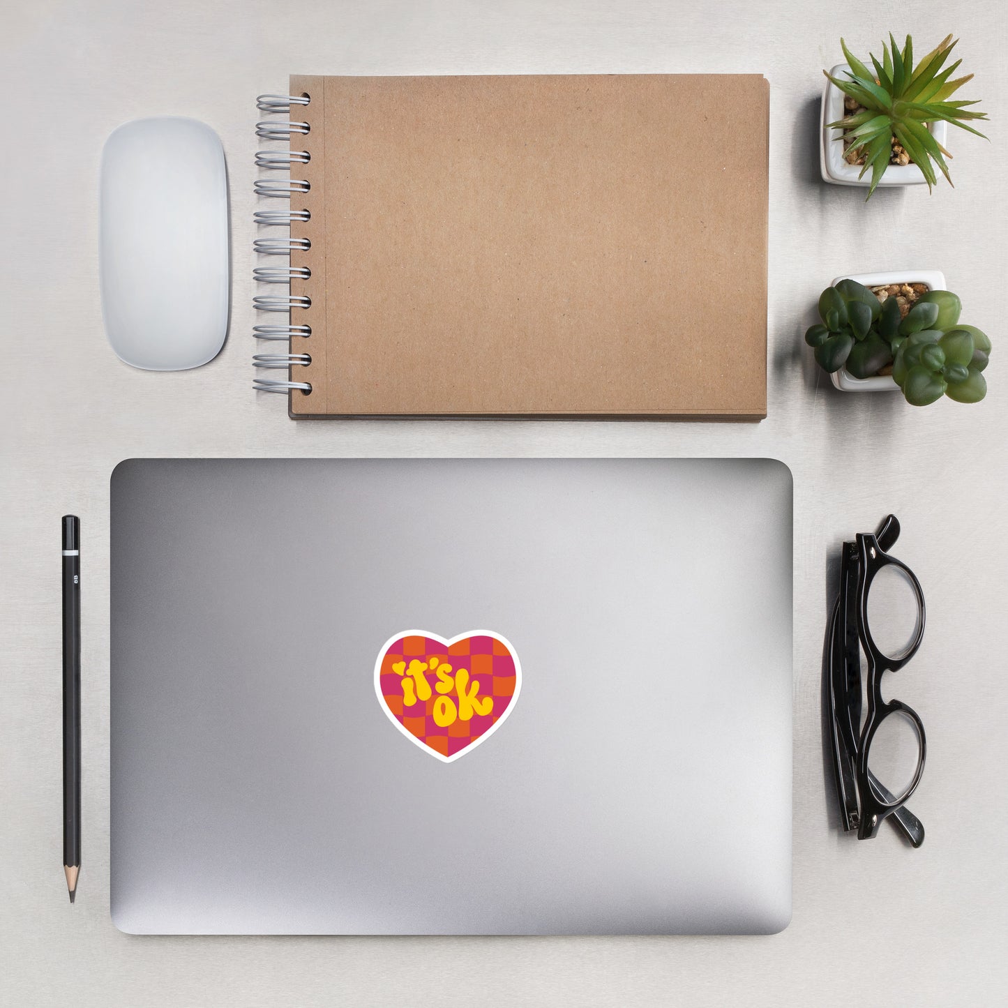 It's OK Checkered Heart Sticker