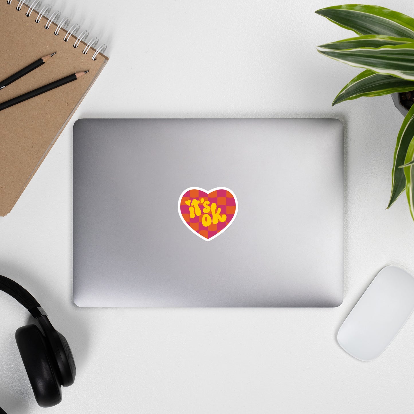 It's OK Checkered Heart Sticker