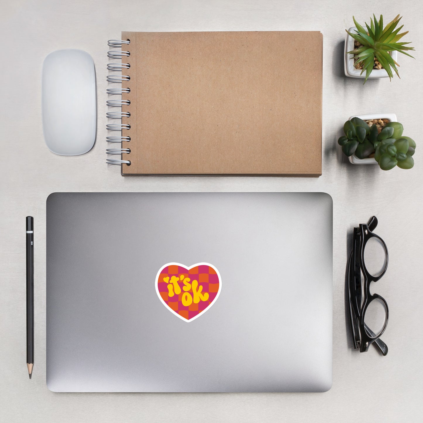 It's OK Checkered Heart Sticker