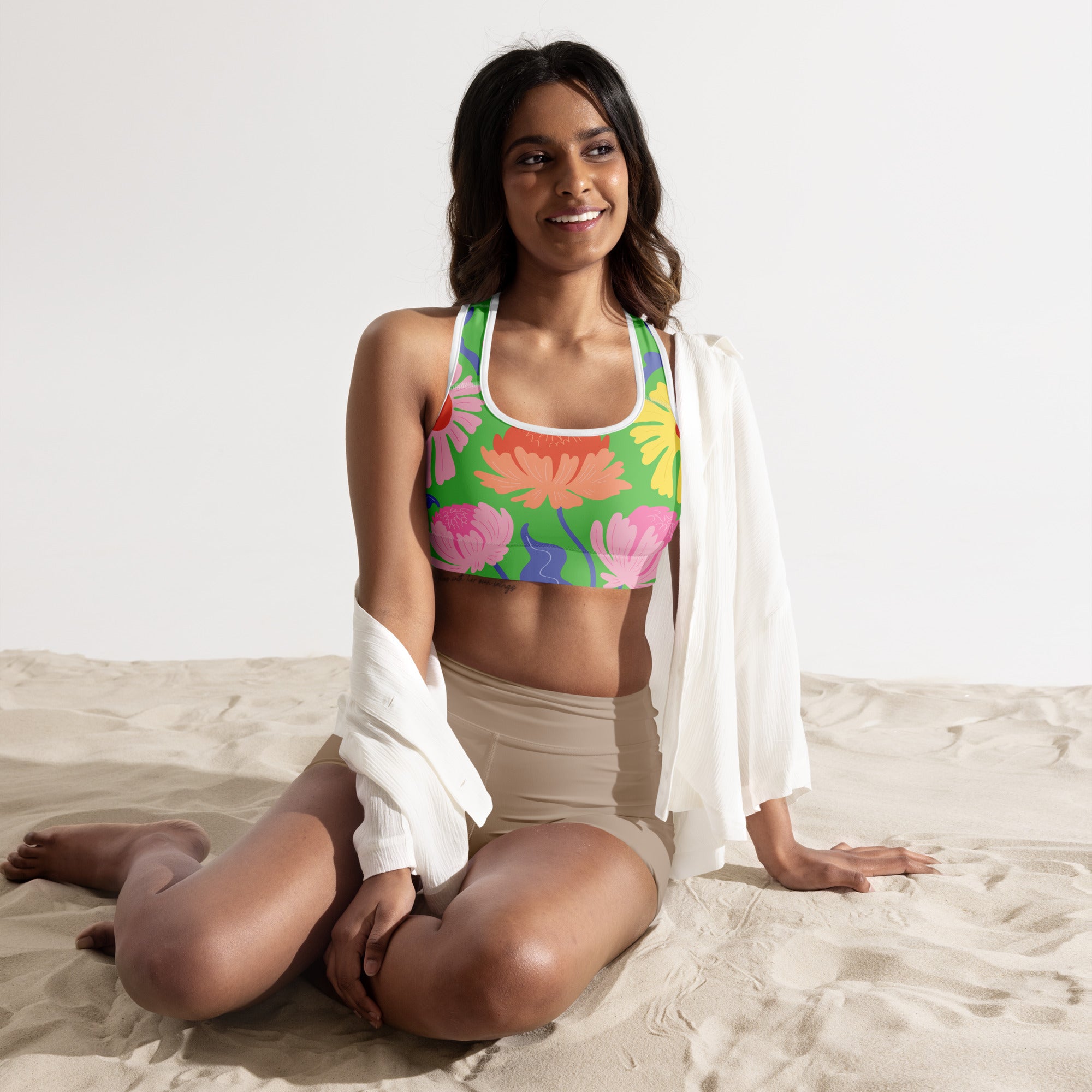 Floral Padded Sports Bra (Green) - The Official Nightbirde Store
