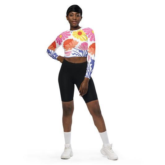 Floral Long-Sleeve Crop Top