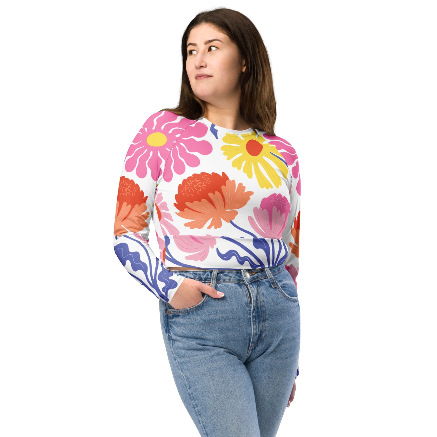 Floral Long-Sleeve Crop Top