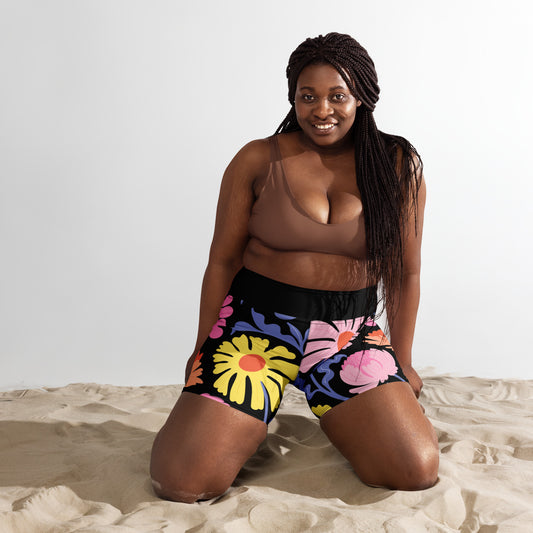 Floral Black Yoga Shorts