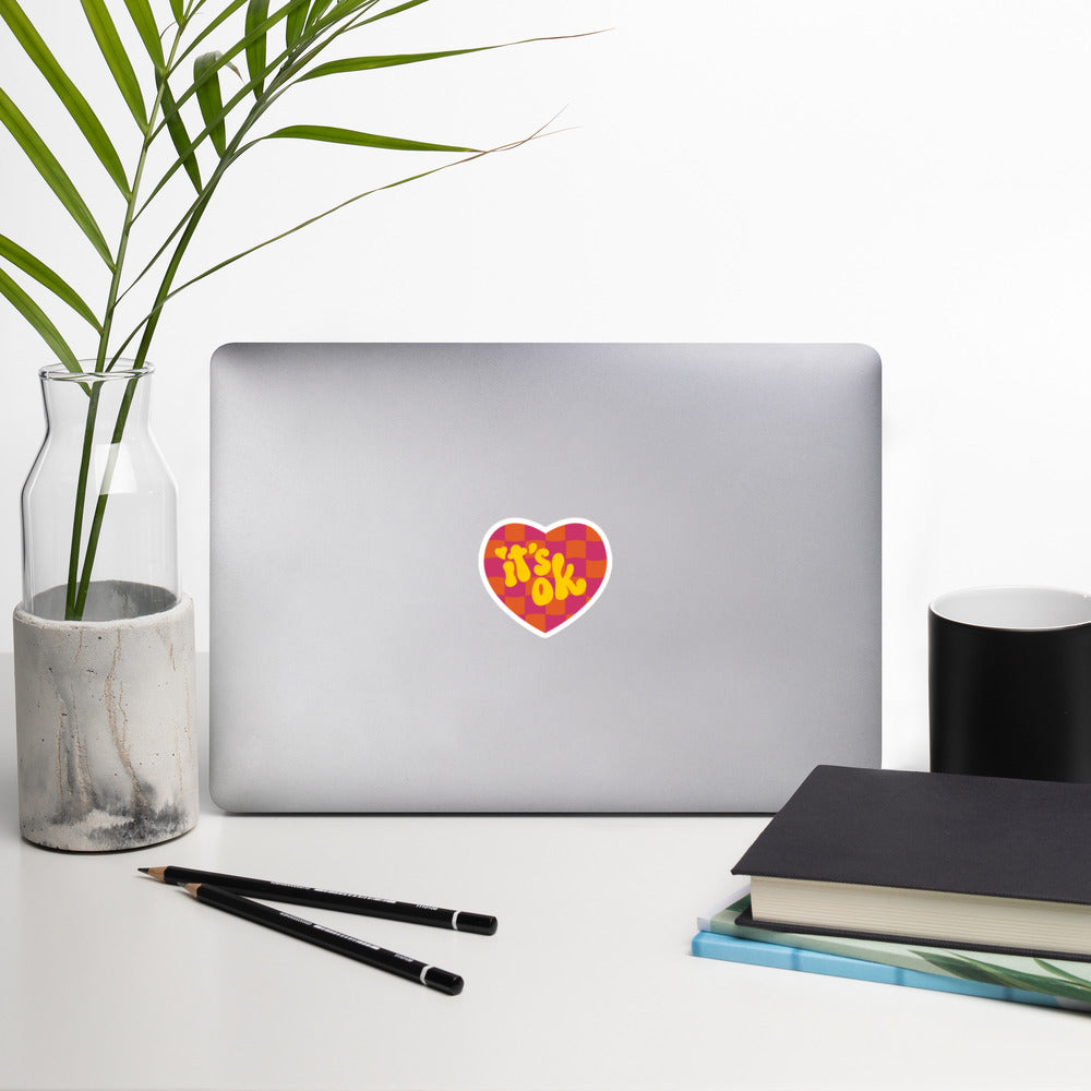 It's OK Checkered Heart Sticker