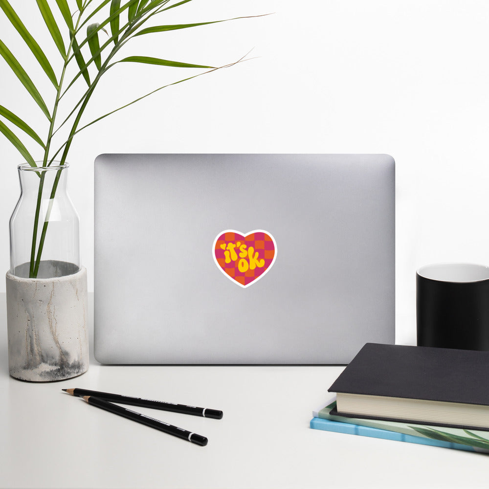 It's OK Checkered Heart Sticker